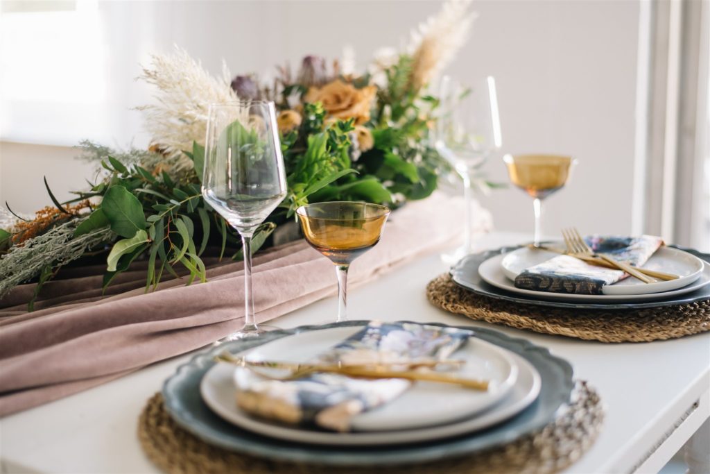 Glassware and flatware on a table